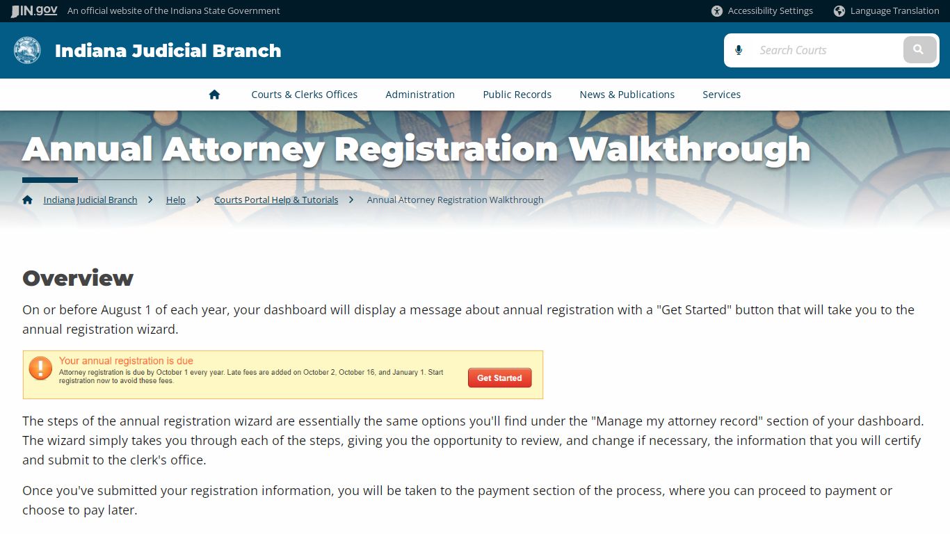 Indiana Judicial Branch: Annual Attorney Registration Walkthrough - Courts